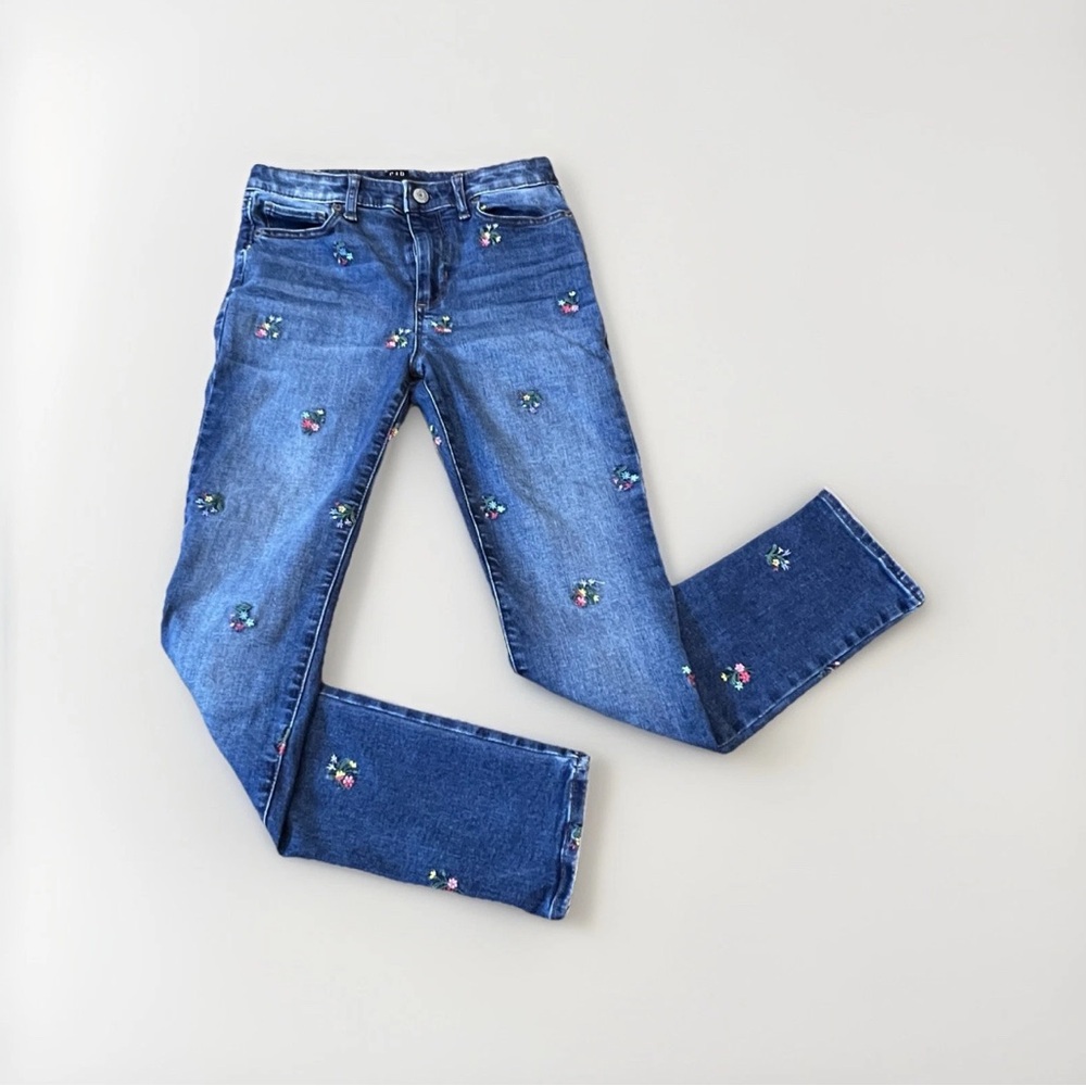 Gap embroidered floral denim blue jeans adjustable waist